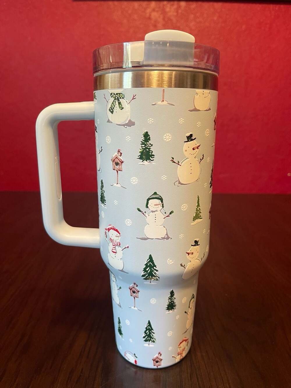40 oz Stainless Steel Vacuum Insulated Tumbler w/Handle & Lid - Winter Snowman